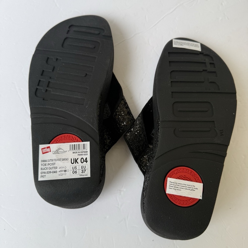FitFlop Shimma Glitter Toe Post Sandals Black Glitter Women's US 6 EU 37 New - Picture 7 of 8